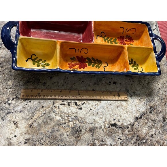 Toscana Casa Elite Divided Hand Painted Ceramic Tray Artisan Tuscan Floral - Picture 4 of 9